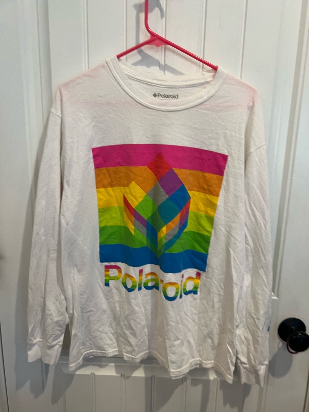 Polaroid White Long Sleeve Tee with Rainbow Logo L - Picture 1 of 5